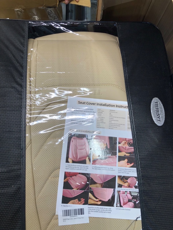 Photo 1 of TIEHESYT Beige Car Seat Covers Full Set, Breathable Leather Automotive Front and Rear Seat Covers & Headrest, Automotive Seat Cover, Compatible with Most Cars Sedans SUV Pickup Trucks Faddish Beige Front Pair and Rear