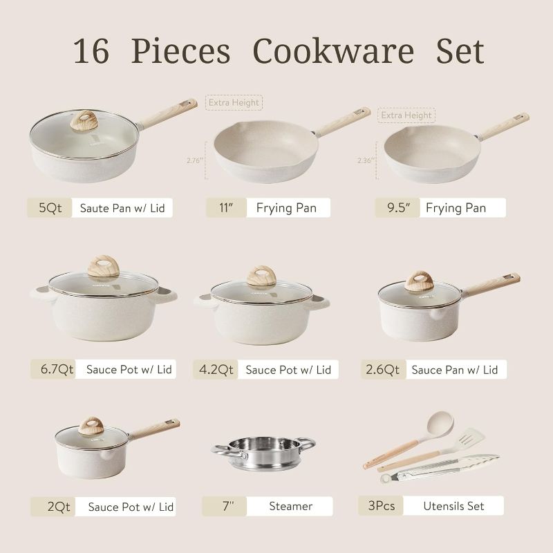 Photo 1 of 
CAROTE 16pcs Pots and Pans Set, Nonstick Cookware Sets, Kitchen Induction Pots and Pans Cooking Sets, Pan Sets for Cooking, Cooking Utensils Set