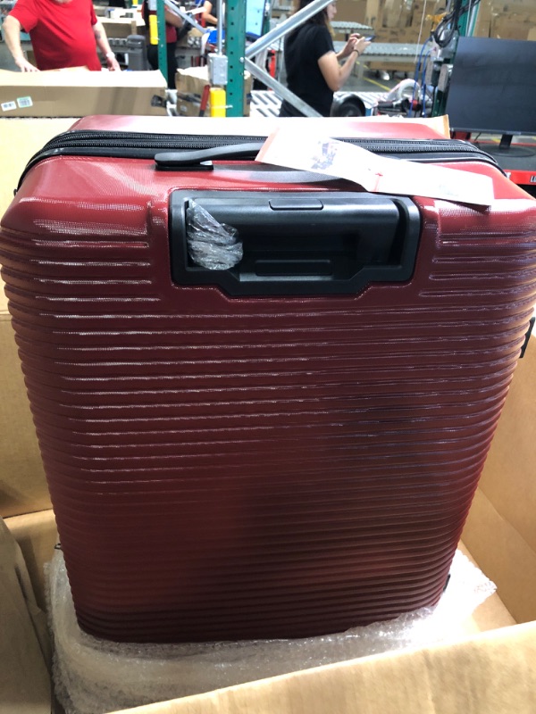 Photo 3 of 3 Piece Luggage Sets, PC+ABS Hardside Suitcases with Spinner Wheels and TSA Lock for Travel.(14/20) 14"+20" RED
***ONE ZIPPER IS MISSING ON BIG CASE.  STOCK PHOTO ISN'T EXACT REPRESENTATION OF PRODUCTS***