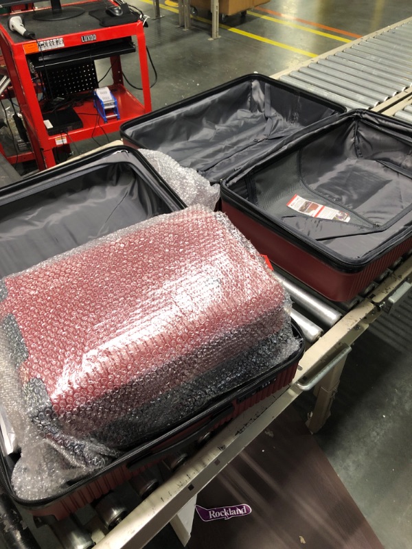 Photo 1 of 3 Piece Luggage Sets, PC+ABS Hardside Suitcases with Spinner Wheels and TSA Lock for Travel.(14/20) 14"+20" RED
***ONE ZIPPER IS MISSING ON BIG CASE.  STOCK PHOTO ISN'T EXACT REPRESENTATION OF PRODUCTS***