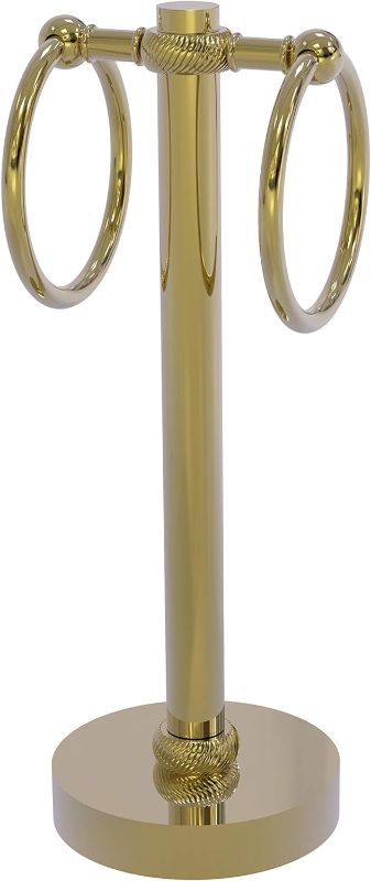 Photo 1 of Allied Brass 953T Vanity Top 2 Ring Twisted Accents Guest Towel Holder, Unlacquered Brass