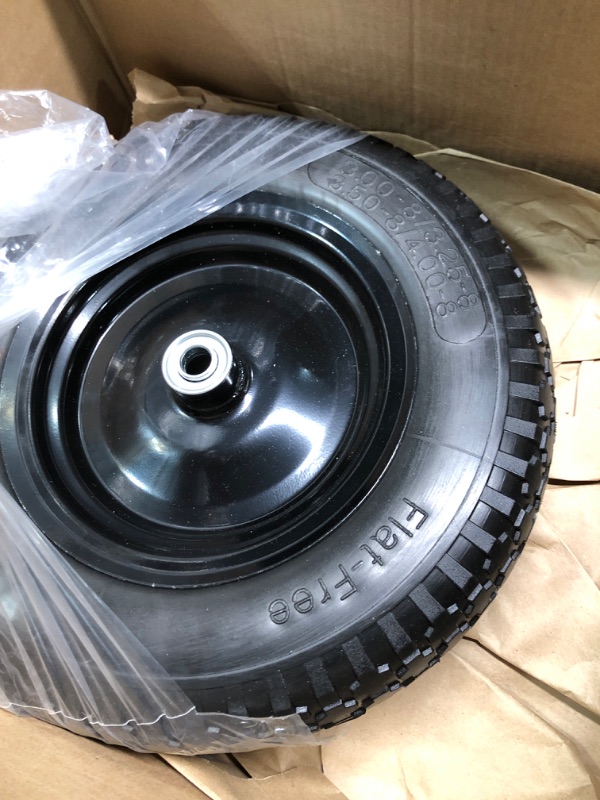 Photo 3 of AR-PRO 4.80/4.00-8" Flat Free Tire - 14.5”D x 3.2”W Universal Solid Wheelbarrow Tire with 3” Hub and 5/8” Axles – Extra Adapter kit includes 3/4” Ball Bearings, 1” and 1/2” Nylon Spacers 1 14.5"