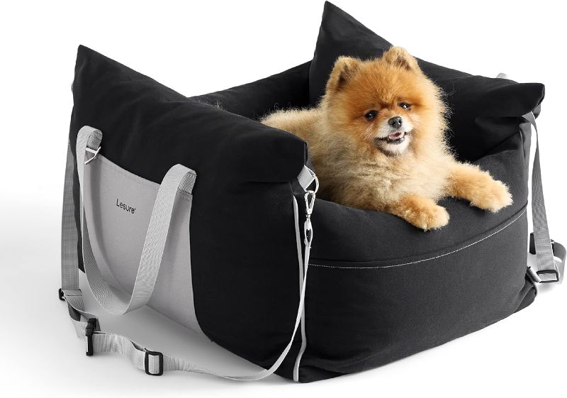 Photo 1 of **USED**Lesure Small Dog Car Seat for Small Dogs - Waterproof Dog Booster Seat for Car with Storage Pockets, Clip-On Safety Leash and Thickened Memory Foam Filling, Pet Travel Carrier Bed Up to 25lbs, Black