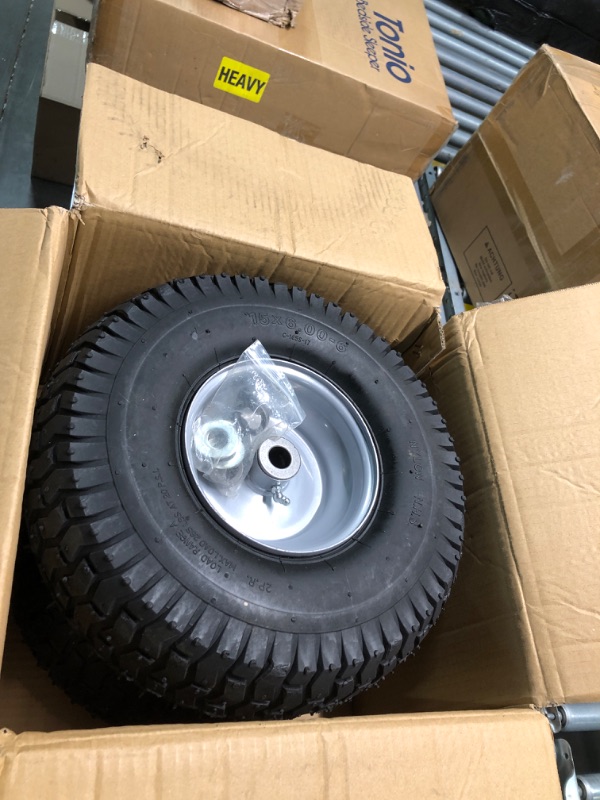 Photo 2 of (2 Pack) 15 x 6.00-6 Tire and Wheel Set - for Lawn Tractors with 3/4" Sintered iron bushings 15" x 6.00-6" Silver