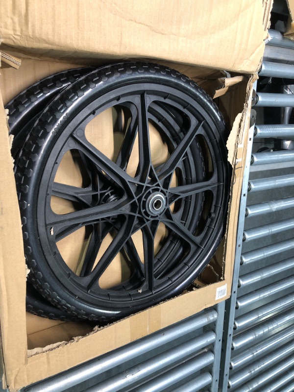 Photo 1 of GICOOL 20" Flat Free Tire and Wheel, with 3/4" & 5/8" Bearing, 2.45" Centered Hub, Replacement Wheel For Rubbermaid Wheelbarrow, Garden Yard Cart, 2 Pcs