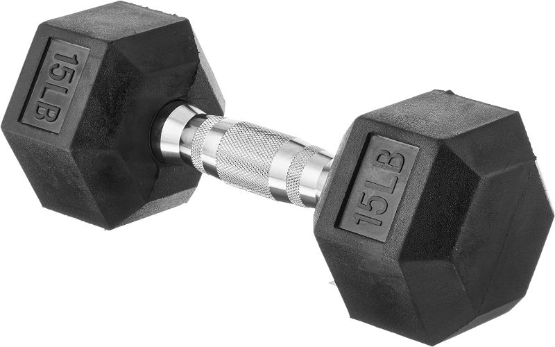 Photo 1 of Amazon Basics Rubber Encased Hex Dumbbell Hand Weight 15 Pounds Rubber Encased Hex Dumbbell