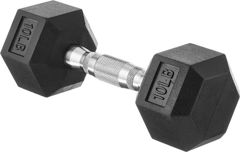 Photo 1 of Amazon Basics Rubber Encased Hex Dumbbell Hand Weight 15 Pounds Cast Iron Hex Dumbbell