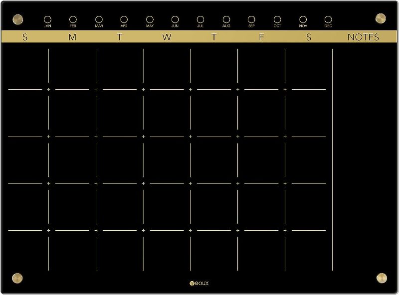 Photo 1 of Black Glass Golden Weekly Dry Erase Calendar Whiteboard for Wall, to Do List & 7 Days Planner White Board for Home Office, 23x9.5", 4 Wet Erase Markers Included, Yeoux Black. Weekly-23" x 9.5"