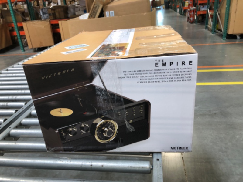 Photo 1 of Victrola Empire Mid-Century 6-in-1 Turntable with 3 Speed Record Player, Bluetooth Connectivity, Radio, Cassette and CD Player (Espresso) Espresso Record Player