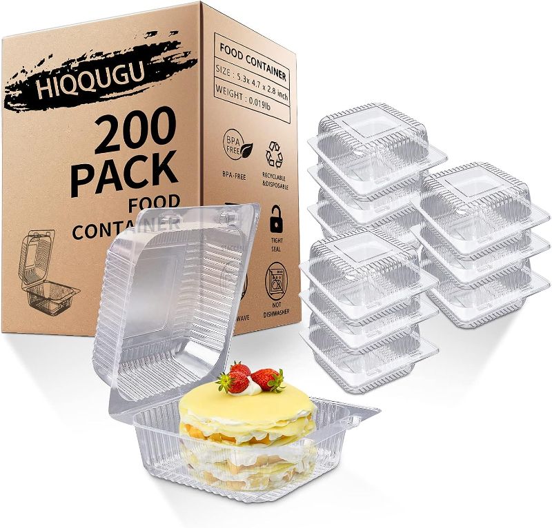 Photo 1 of 200 PCS Plastic Hinged Take Out Containers Clamshell Take Out Tray, Clear Plastic Take out Containers, for Sandwiches, Salads, Hamburgers, (5x4.7x2.8 in)