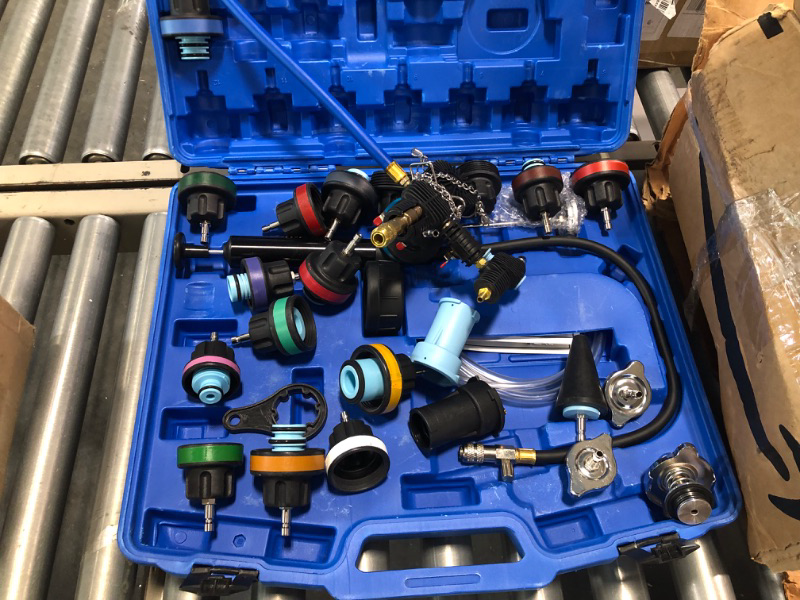 Photo 1 of ADAFIRST Automotive Radiator Pressure Tester & Coolant Vacuum Refill Tool Kit, Cooling System Manual Leak Test & Pneumatic Coolant Fill Filling Filler Set on Car Truck Airlift Engines, 28PCS Blue