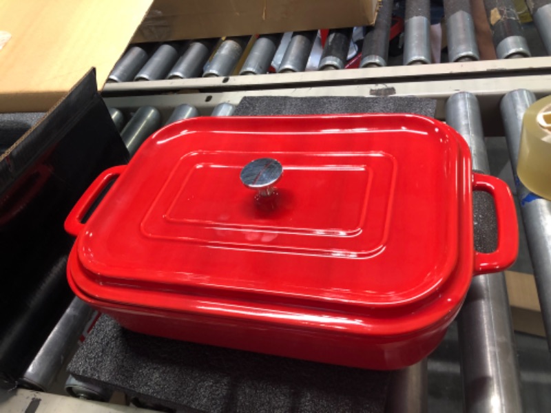 Photo 3 of 16.9x10 Inch,4.5 quart? Ceramic Casserole Dish with Lid, Large bakeware, Covered Rectangular Set, Lasagna pan Pans for Cooking, 16.9x10X3.5“?4.5QT? Red