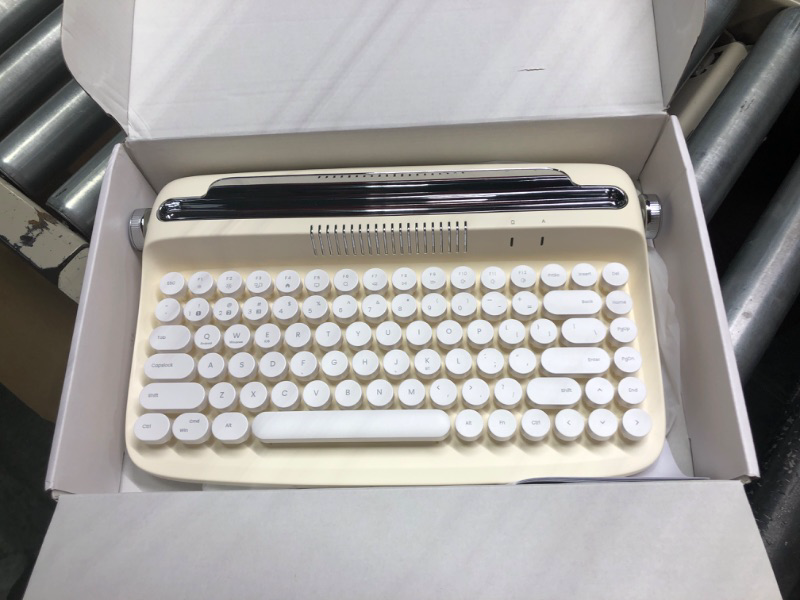 Photo 3 of YUNZII ACTTO B303 Wireless Typewriter Keyboard, Retro Bluetooth Aesthetic Keyboard with Integrated Stand for Multi-Device (B303, Ivory Butter) B303 Ivory Butter