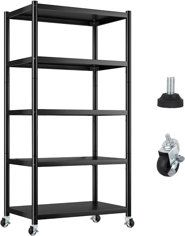 Photo 2 of 5 Tier Lightweight Metal Storage Shelves, Kitchen Storage Shelves Garage Shelving Unit, Large Capacity Storage Rack, Utility Shelf for Pantry Office Laundry (32" Lx16“ Wx63” H)