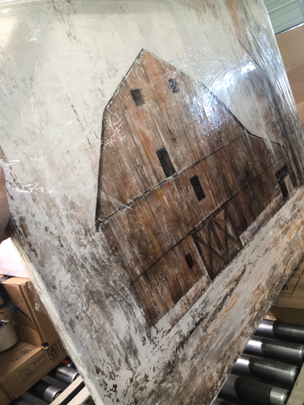 Photo 4 of BATRENDY ARTS Rustic Farmhouse Wall Art Modern Brown Barn with White Texture 3D Country Themed Picture Artwork for Livingroom Ready to Hang Vintage Barn 20Wx28L