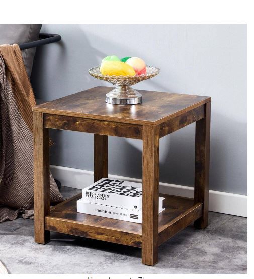 Photo 1 of 17.7 in. Rustic Brown Square 2-Tier Wood Small Side Table Living Room Sofa End Table with Storage Shelf Nightstand
