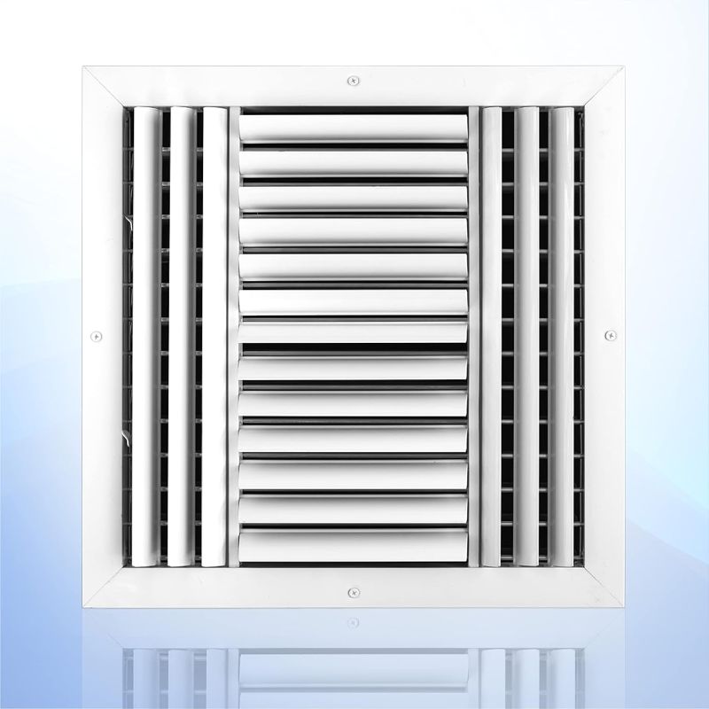 Photo 1 of 14" w X 14" h 4-Way Aluminum Curved Blade Adjustable Air Supply HVAC Diffuser - Full Control Vertical/Horizontal Airflow Direction - Vent Duct Cover [Outer Dimensions: 15.65" w X 15.65" h] 14x14