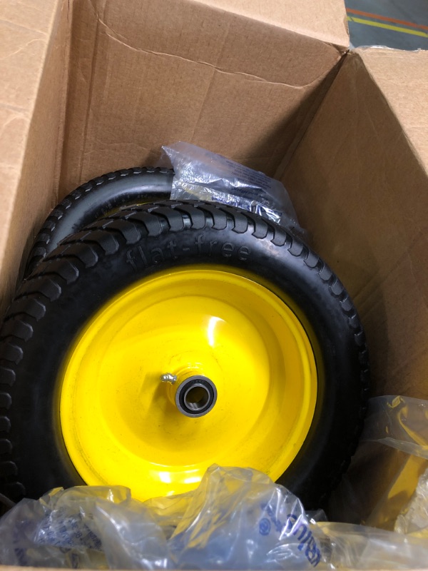 Photo 3 of Upgrade 13x5.00-6 Flat Free Lawn Mower Tires and Wheels with 3/4" & 5/8" Bearing,13x5.00-6 Solid Tire Assembly for Lawn Mower, Commercial Grade Lawn, Garden Turf, 3"-6.6" Centered Hub