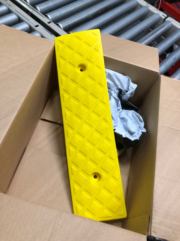 Photo 1 of DOITOOL Shed Ramps, 3cm Height Wheelchair Skateboard Ramp for People with Limited Mobility, Curb Ramps for Driveway, Ramps for Sheds, Shed Ramps for Lawn Mower, Truck Shed Ramps (Yellow ) 46.5X14.7CM