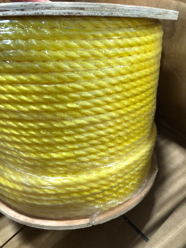 Photo 4 of Yellow Twisted Polypropylene Rope - 3/8" Floating Poly Pro Cord 600 Ft - Resistant to Oil, Moisture, Marine Growth and Chemicals - Reduced Slip, Easy Knot, Flexible - by Xpose Safety 3/8" x 600' 1