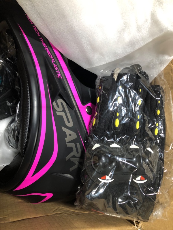 Photo 3 of Anti-Collision Dirt Bike Helmet Trend Skull ATV DOT Approved BMX Helmet SUV Mask Goggles Gloves,Dirt Bike Downhill Off-Road Mountain Bike Helmet 4-Piece Set Pink Large