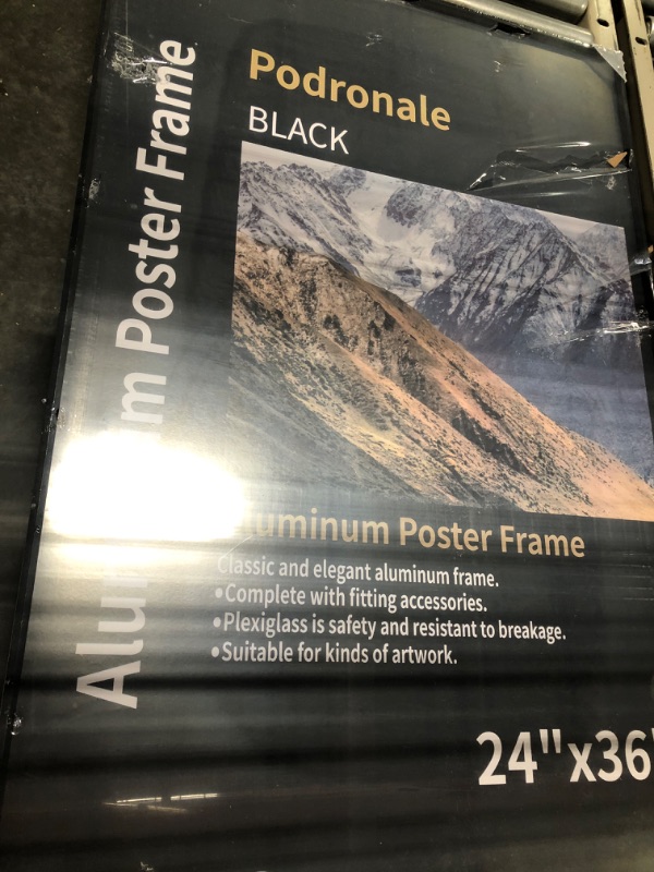 Photo 2 of 24x36 Poster Frames, Plexiglass, Black Aluminum Snap Frame, Front-loading Frame for Wall (Black, 1pcs) Black 24x36-1pcs