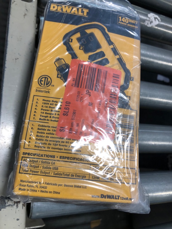 Photo 1 of DEWALT DXAEPI140 Power Inverter 140W Car Converter: 12V DC to 120V AC Power Outlet with Dual 3.1A USB Ports
