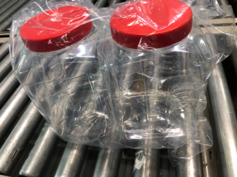 Photo 1 of 2 Pack 1 Gallon Plastic Grip Jar with Cap Clear Storage Containers Grip Jars Multi-use Empty Containers Household Dried Food Canisters BPA Free for Kitchen Fermentation Food Storage (Red Lid)