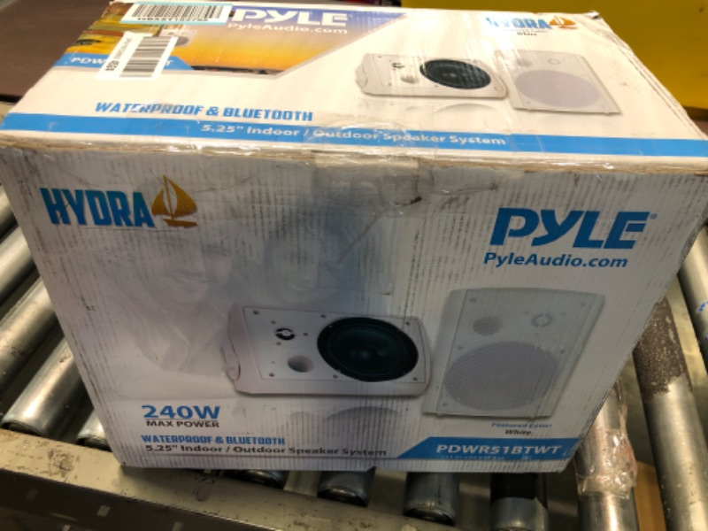 Photo 2 of ***MISSING REMOTE*** Pyle Wall Mount Home Speaker System - Active + Passive Pair Wireless Bluetooth Compatible Indoor / Outdoor Water-resistant Weatherproof Stereo Sound Speaker Set with AUX IN - Pyle PDWR51BTWT (White)