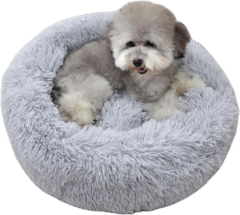 Photo 1 of Aalklia Dog Bed Plush Anti-Anxiety Indoor Washable,Soft,Calming Sleep Cuddler with Anti-Slip Bottom,20",Grey
