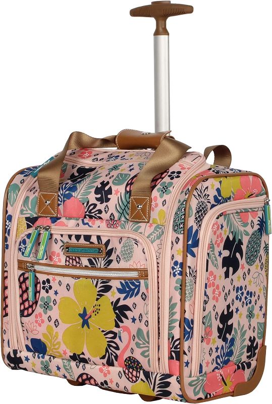 Photo 1 of Lily Bloom Designer 15 Inch Carry On - Weekender Overnight Business Travel Luggage - Lightweight 2- Rolling Wheels Suitcase - Under Seat Rolling Bag for Women (Trop Pineapple)
