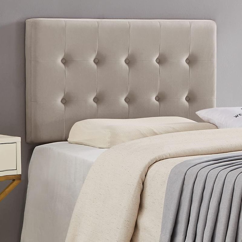 Photo 1 of 24KF Taupe Wall Mounted Tufted Button Twin Headboard,Soft Comfortable Velvet Padded Twin Size Headboard-6035-T-Taupe
