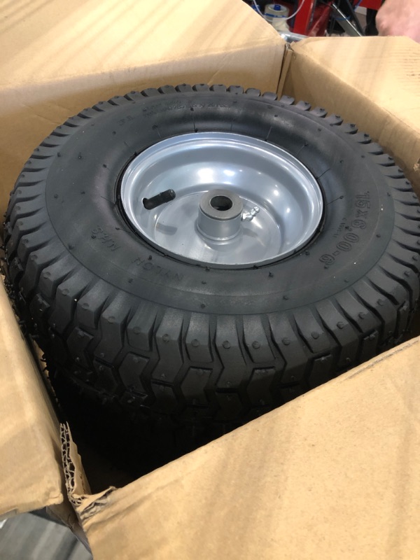 Photo 2 of (2 Pack) 15 x 6.00-6 Tire and Wheel Set - for Lawn Tractors with 3/4" Sintered iron bushings 15" x 6.00-6" Silver