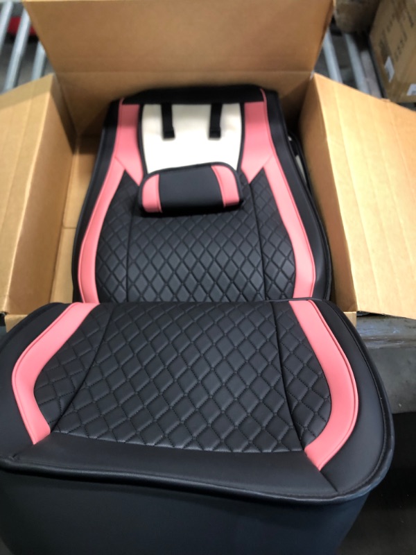 Photo 3 of Aierxuan Girly Car Seat Covers for Women Gilrs Front Seat Leather Waterproof Cushions Universal Fit for Ford Edge Hyundai Azera Kona Rav4 Corolla Camry Prius Acura (2 PCS Front, Black-Pink) 2 PCS Front/Black-Pink