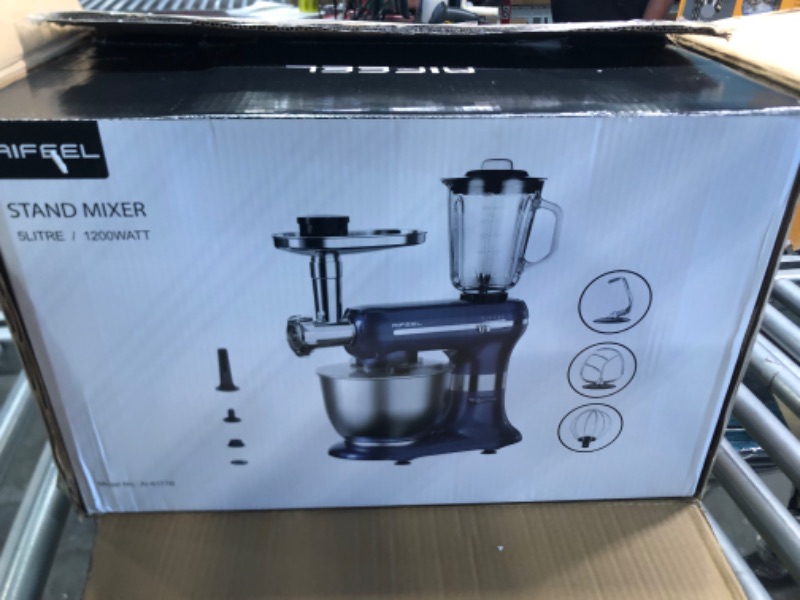 Photo 3 of Aifeel Stand Mixer, 6 in 1 Multifunctional Electric Kitchen Mixer 1200W 5 Speed with 1.5L juice cup,6.5 QT Bowl, Dough Hook, Whisk, Beater,Meat Grinder , Blender, Sausage Kit (blue)