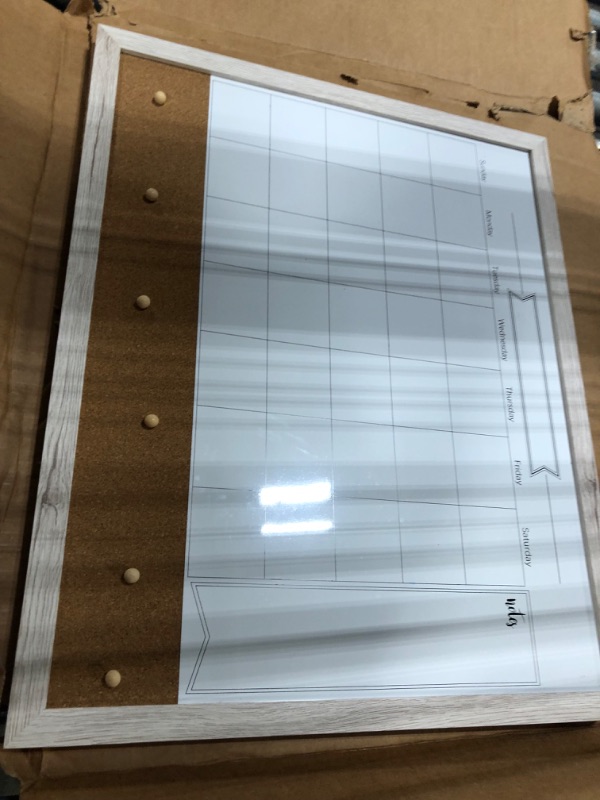 Photo 1 of Umtiti Monthly Calendar Dry Erase White Board & Cork Bulletin Board?13" x 17" Brown Wood Frame?Magnetic Surface Whiteboard.Perfect for Organizing Your Space.Whiteboard+Cork-3442A-WH White Frame-a 13" x 17"