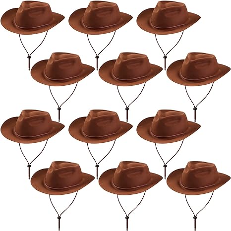 Photo 1 of 12 Pieces Western Cowboy Hat Set Felt Wide Brimmed Plastic Felt Cowgirl Party Hats for Men Women Adult Costume Party brown
