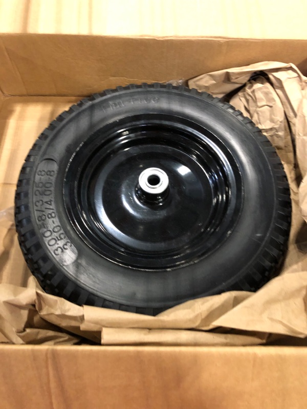 Photo 3 of AR-PRO 4.80/4.00-8" Flat Free Tire - 14.5”D x 3.2”W Universal Solid Wheelbarrow Tire with 3” Hub and 5/8” Axles – Extra Adapter kit includes 3/4” Ball Bearings, 1” and 1/2” Nylon Spacers 1 14.5"