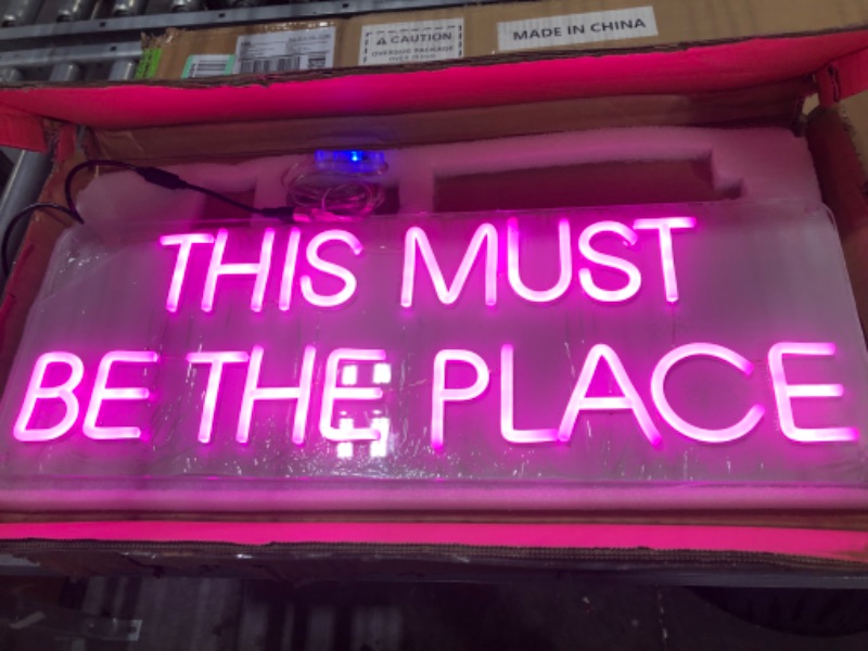 Photo 3 of This Must Be The Place Neon Signs for Bedroom Wall Decor LED Light Up Signs Girl Room Decor Large Pink Neon Light Sign Words Lights Beer Bar Club Windows Hotel Pub Cafe Wedding Birthday Party Decoration Gifts 24x8"
