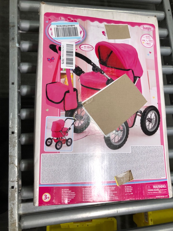 Photo 2 of Bayer Design Dolls: Trendy Pram - Hot Pink - Includes Shoulder Bag, Fits Dolls Up to 18", Adjustable Handle, Kids Pretend Play, Shopping Basket, Easy to Fold, Ages 3+