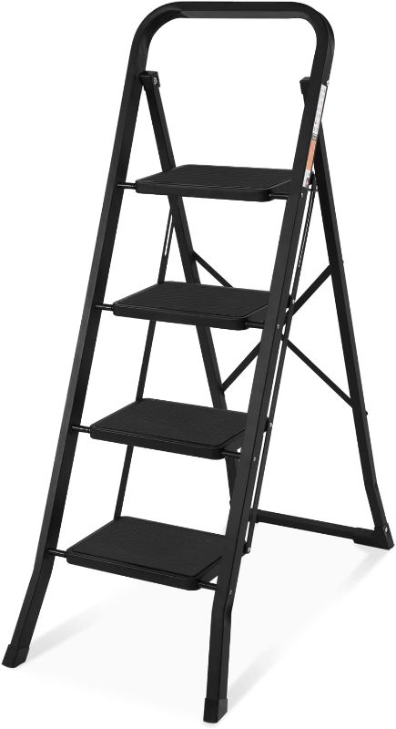 Photo 1 of 4 Step Ladder, SPIEEK Folding Step Stool with Wide Anti-Slip Pedal, 330lbs Capacity Portable Lightweight Ladders for Home Kitchen Outdoor, Black Black 4-step