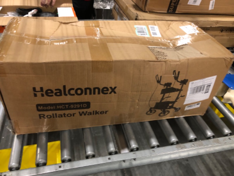 Photo 2 of Healconnex Upright Rollator Walkers for Seniors- Stand up Rolling Walker with Seats and 10" Wheels, Padded Armrest and Backrest,Tall Rolling Mobility Aid with Basket, Foam Handle to Stand up