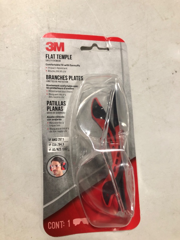 Photo 2 of 3M Flat Temple Safety Eyewear with Scratch Resistant Lens Red