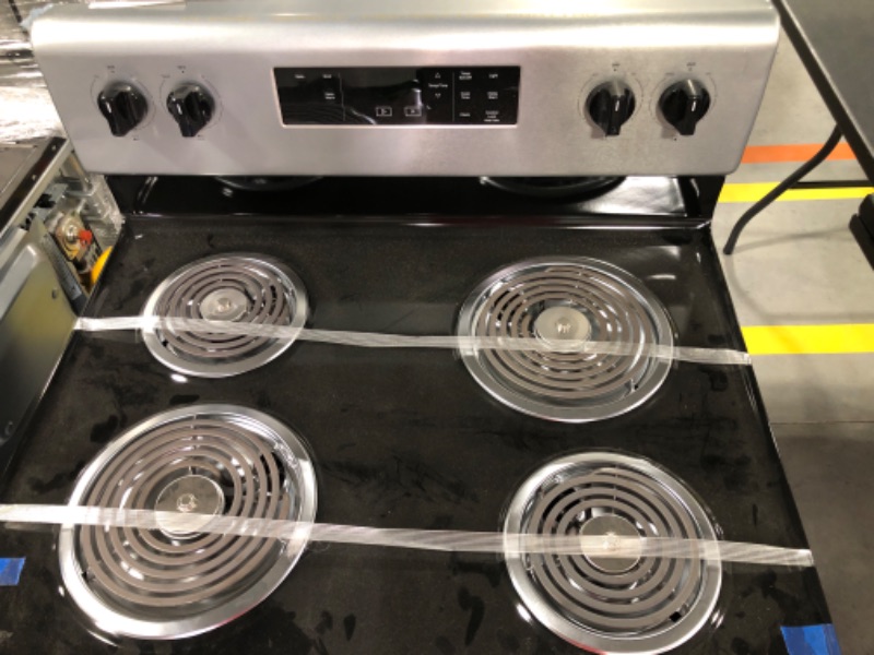 Photo 1 of 30 in. 5.3 cu. ft. 4-Burner Electric Range in Stainless Steel with Storage Drawer

