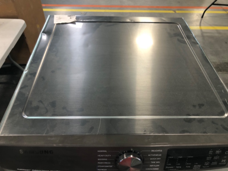 Photo 1 of 7.5 cu. ft. Smart Stackable Vented Electric Dryer with Steam Sanitize+ in Platinum
