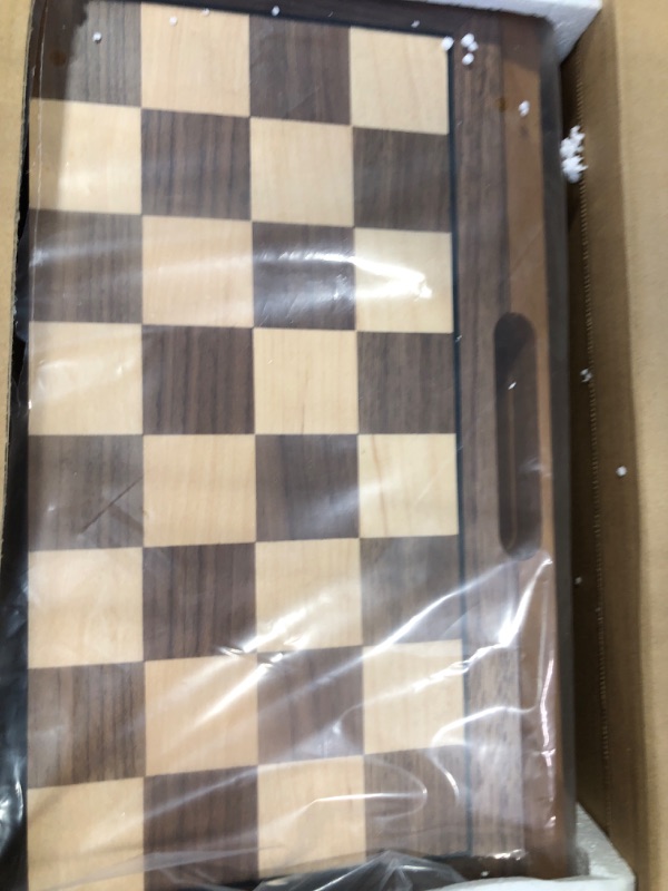 Photo 1 of GSE 16" Deluxe 3-in-1 Wooden Folding Chess, Checker and Backgammon Board Game Combo Set, Portable Travel Chess Checker Backgammon Set for Kids & Adults Natural Wood Game Set
