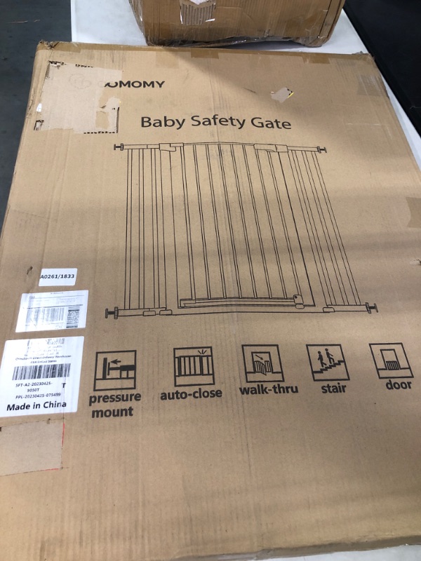 Photo 1 of COMOMY 36" Extra Tall Baby Gate for Stairs Doorways, Fits Openings 29.5" to 48.8" Wide, Auto Close Extra Wide Dog Gate for House, Pressure Mounted Easy Walk Through Pet Gate with Door, Black