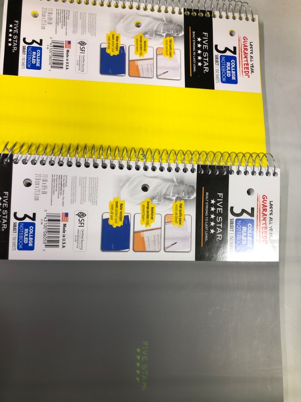 Photo 2 of Five Star Spiral Notebook, 3 Subject, College Ruled Paper, 150 Sheets, 11" x 8-1/2", Color Selected For You, 2 Count (06050)