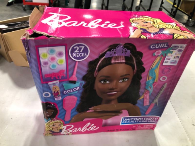 Photo 2 of Barbie Unicorn Party 26-piece Deluxe Styling Head, Dark Brown Hair, Pretend Play, Kids Toys for Ages 5 Up, Amazon Exclusive