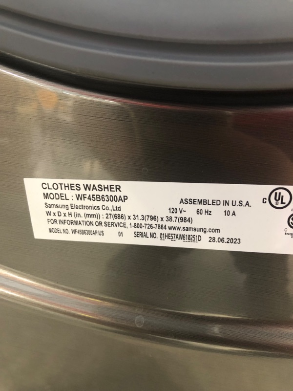 Photo 10 of Samsung 4.5-cu ft High Efficiency Stackable Steam Cycle Smart Front-Load Washer (Platinum) ENERGY STAR